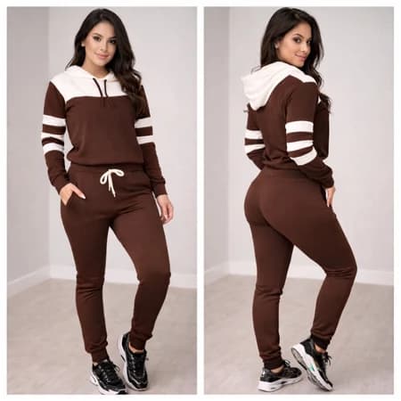 Conjunto De Frio Feminino Inverno Moletom Malha Crepe Com Capuz