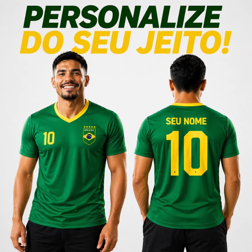 Camiseta Brasil Personalizada Nome Número Qualidade Premium Não Desbota