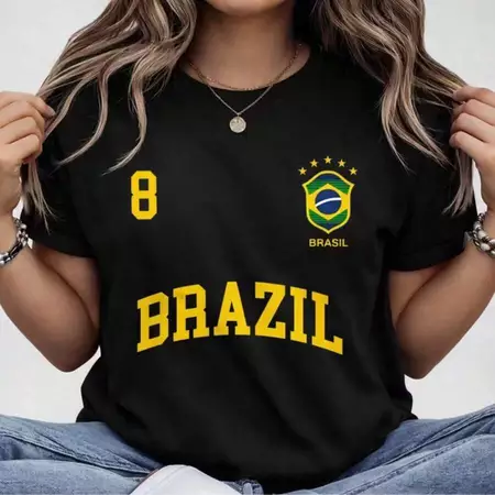 Blusa Feminina Brasil Hexa T-shirt Verão Manga Curta Algodão