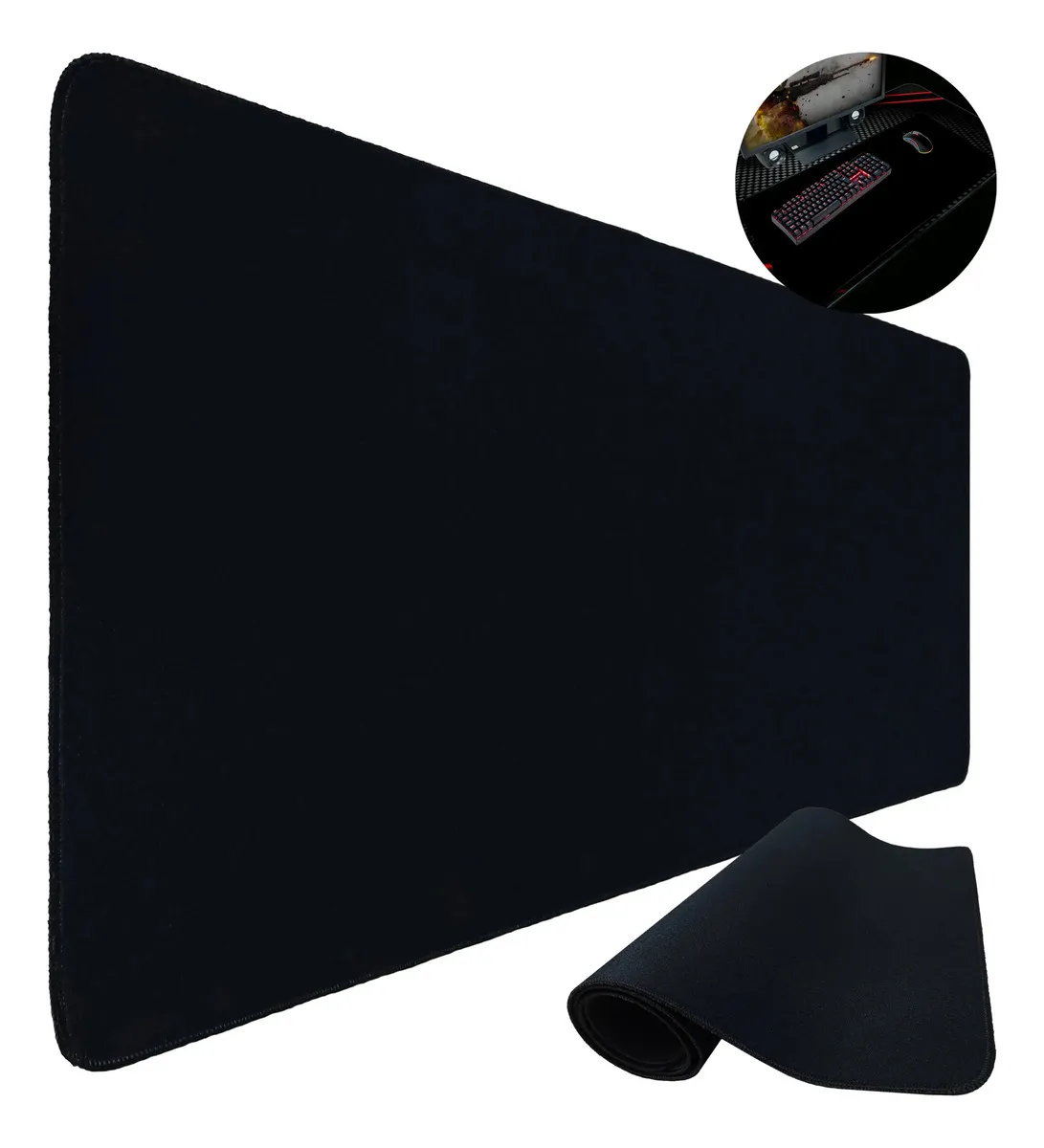 Mouse Pad Gamer 90x40 Escritório Alta Qualidade Preto Liso Isoprene