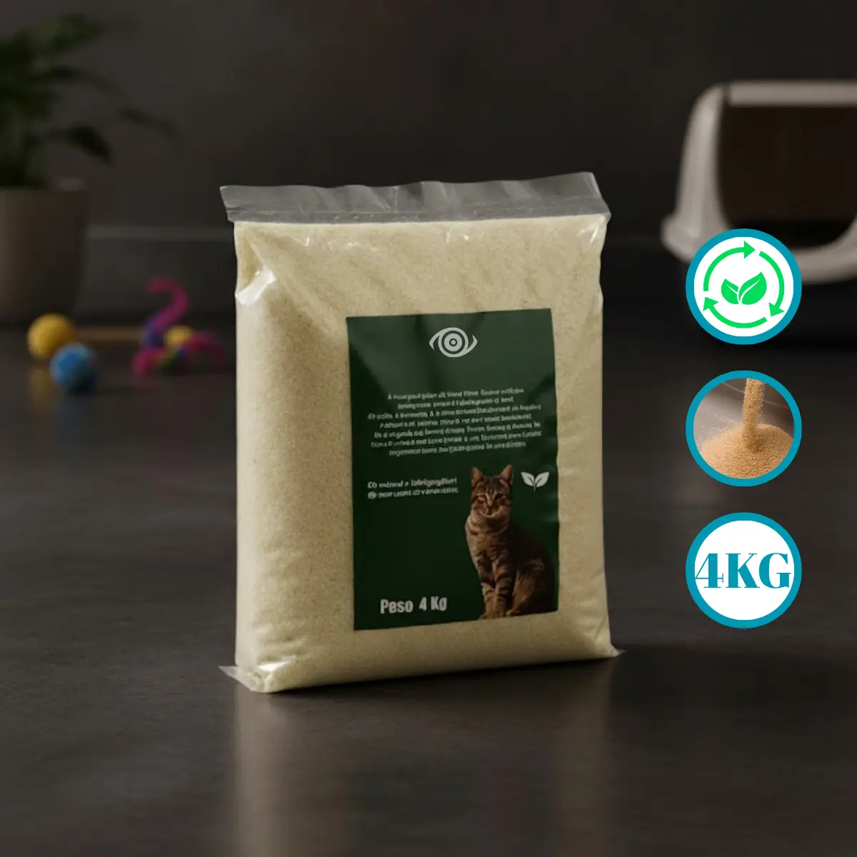 Areia Higiênica Para Gatos Feita de Mandioca e Milho Biodegradável Alta Absorção Baixo Odor 4kg - GoodVision
