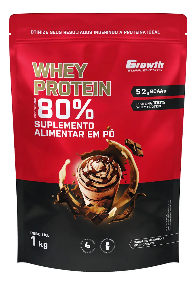 Whey Protein Concentrado 1kg Growth Supplements - Milkshake de Chocolate (TODOS OS SABORES)