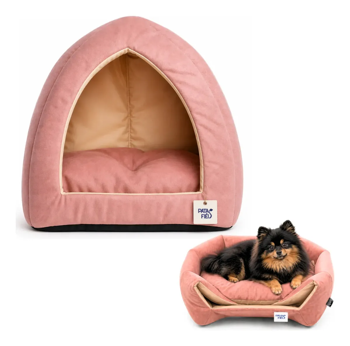 Caminha Oca Iglu Toca Suede Gato Cachorro Pet - Patas Fiéis Rosa E Bege Liso