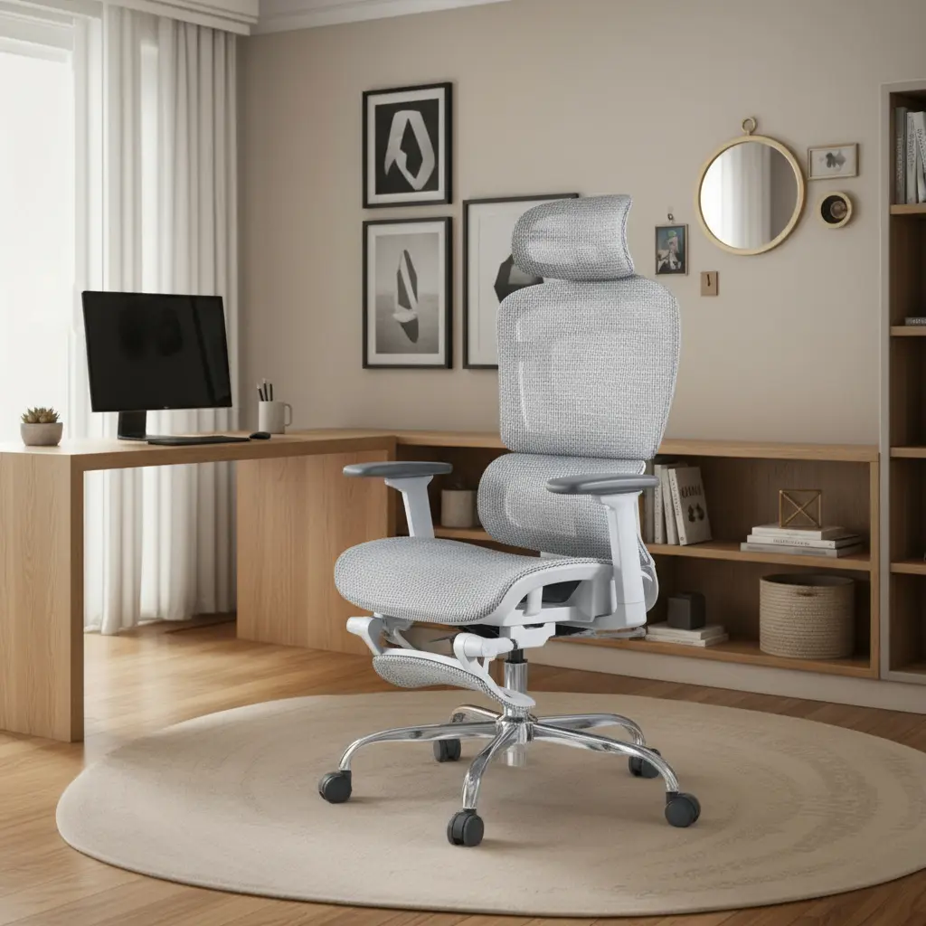 Cadeira De Escritório Ergonômica Mônaco Bt07 Luvinco Malha Respirável Com Suporte Lombar Adaptável Apoio Para Pés Retrátil Encosto Ajustável Seis Posições Cor Cinza Suporta 200kg