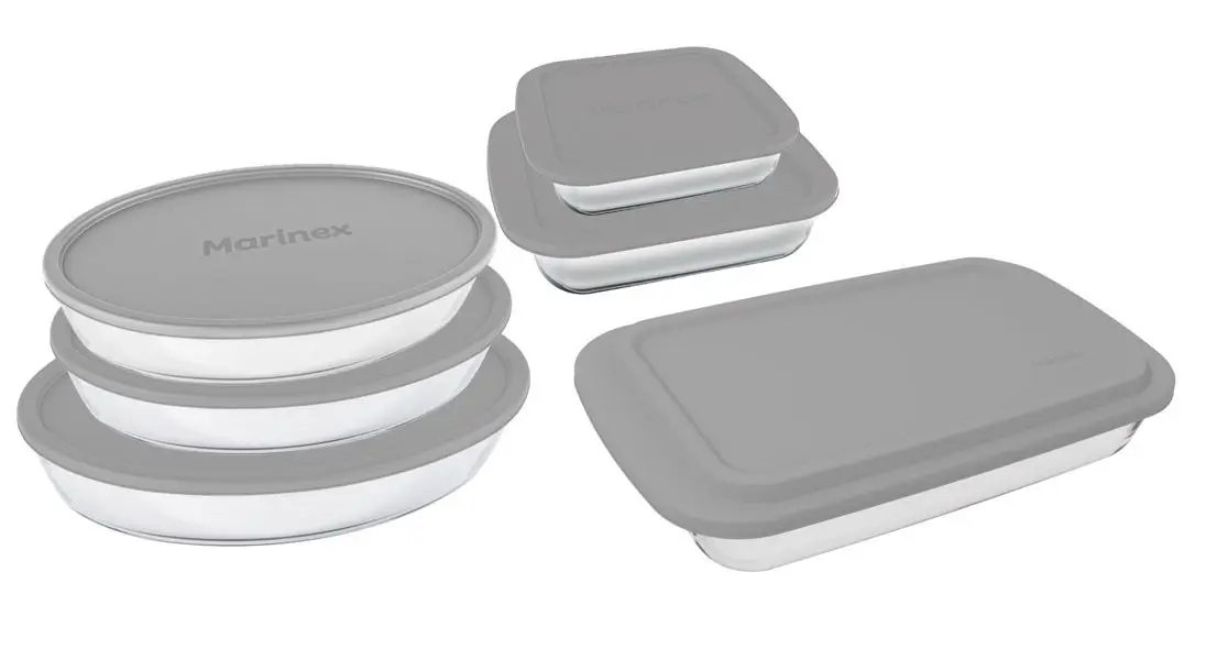 Conjunto Assadeiras 6 Peças de Vidro com Tampa Cinza - Marinex