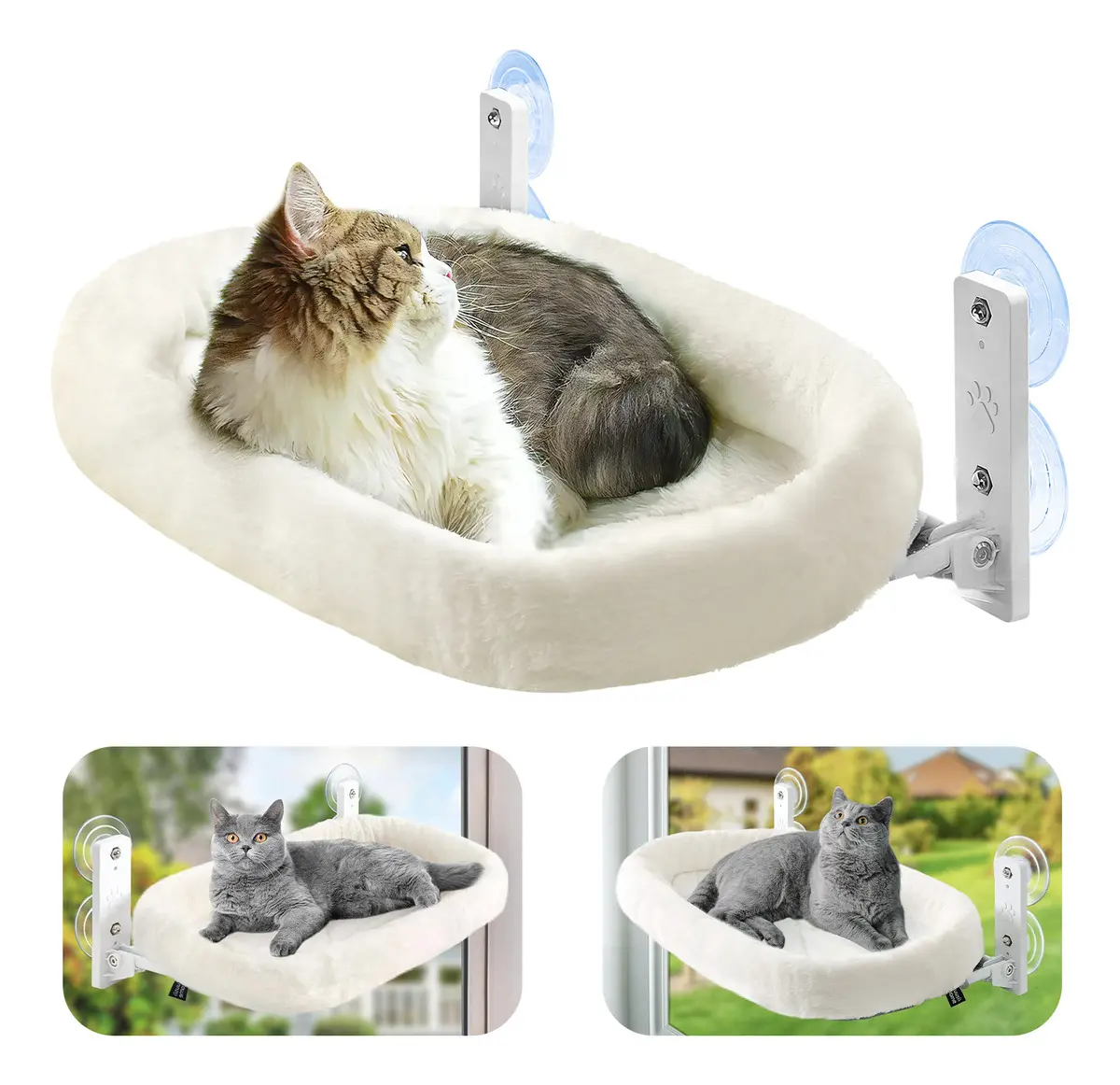 Cama Suspensa Gato Janela,Casa Rede para Gato Dount Dobrável Pelo de Coelho Imitação